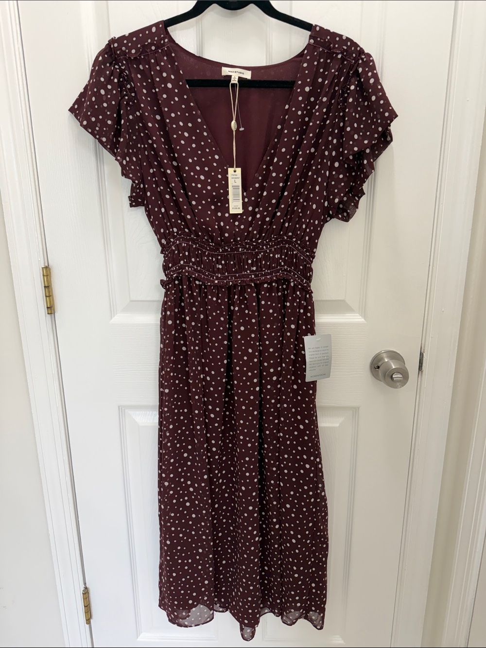 Max Studio Burgundy Polka Dot Midi Dress